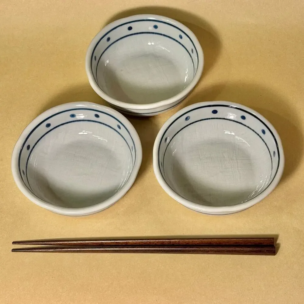 Japanese Ceramic Small Bowls Set of 3 Blue Light Gray Side Dish 4.5 in, Marked